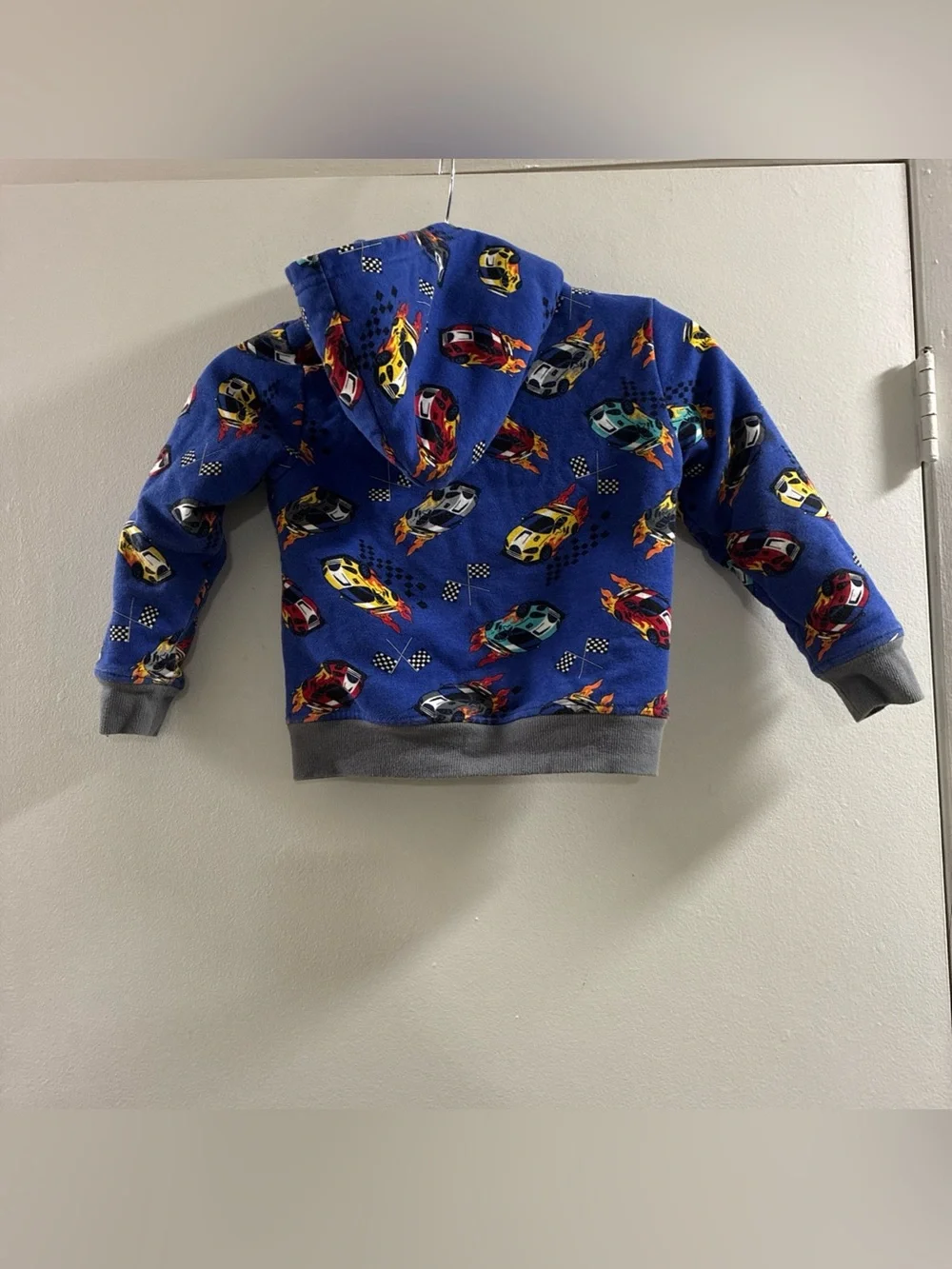 The Children's Place Royal Blue Hooded Zip Jacket with Racing Car Print